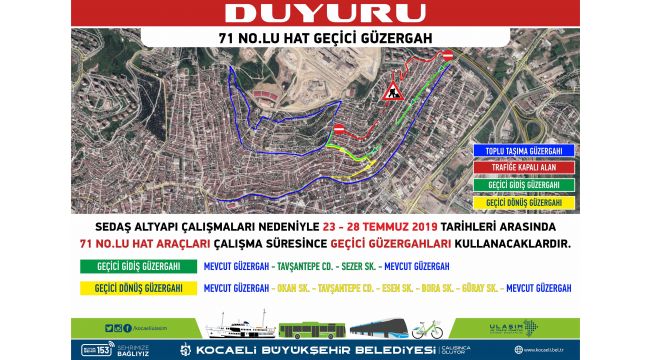 71 No.lu hat araçları geçici güzergahtan çalışacak