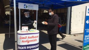 Zabıta Kuruçeşme Pazarı’nda maske ve dezenfektan dağıttı