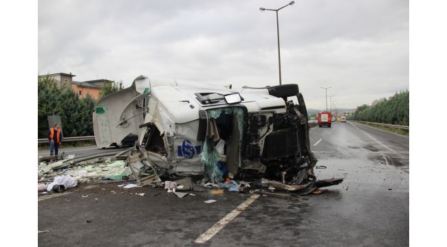 Kocaeli TEM'de balık yüklü tır devrildi: 1 yaralı