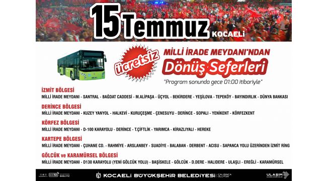 Vatan nöbeti sonrası ücretsiz ulaşım