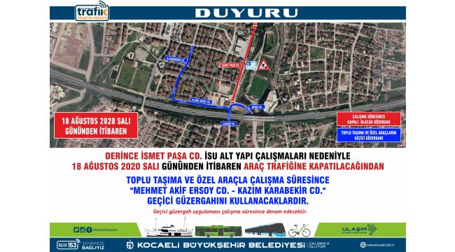 Derince’de geçici trafik düzenlemesi