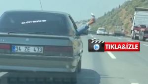 TEM'de seyir halindeki otomobilde tehlikeli yolculuk