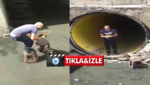 Yavru kediyi kurtarmak için kanalizasyona girdi