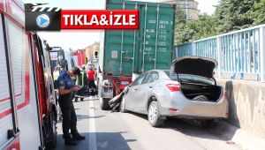 D-100'de otomobil yol kenarında bekleyen tıra çarptı