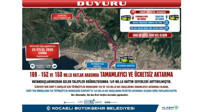 HAT 169, 152 ve 153’de aktarmalı uygulama başlıyor