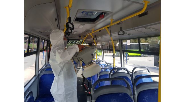 Özel halk otobüsleri periyodik olarak dezenfekte ediliyor