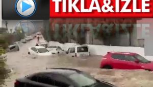 Gebze'de sel suyuna kapılan araçlar böyle sürüklendi