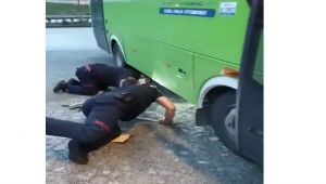Isınmak için otobüsün motor kısmına giren kediyi itfaiye kurtardı
