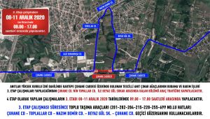 Çuhane Caddesinde geçici güzergah uygulaması