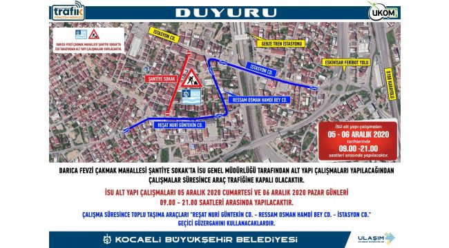 Darıca ve İzmit’te geçici güzergah uygulaması