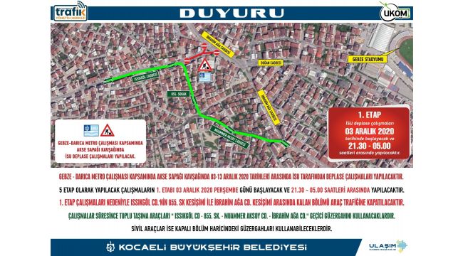 Gebze’de geçici güzergah uygulaması