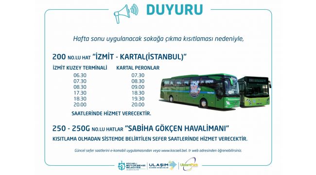 Hat 200’de sefer saatleri değişti