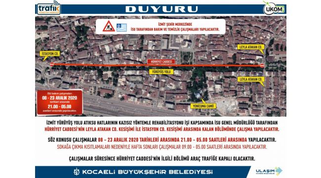 İSU, Hürriyet Caddesi’nde çalışma yapacak