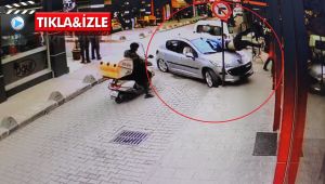 Otomobil çarptığı yaya ile birlikte restorana daldı