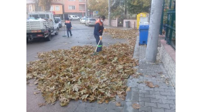 Temizlik görevlilerinin yaprak mesaisi