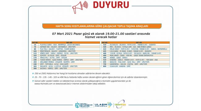 Pazar günü ulaşımda sıkıntı yok