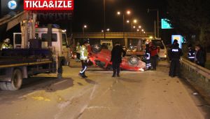 Bariyerlere çarpan otomobil metrelerce sürüklendi