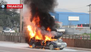 D-100’de alev alev yanan otomobil küle döndü