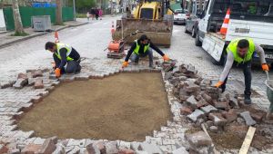 Sokağa çıkma kısıtlamasında yaya kaldırımları onarıldı