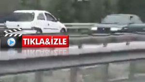 Ters yönde hızla ilerleyen otomobil tehlike saçtı