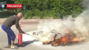 Yeni aldığı motosikleti alev alev yandı!