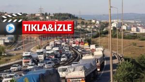 3 tırın karıştığı kaza TEM Otoyolu'nu kilitledi