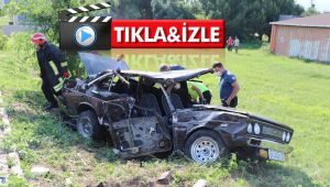 Karşı şeride uçan otomobilde can pazarı