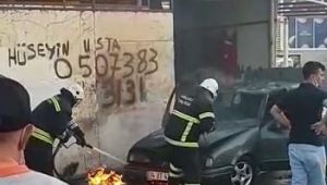 Tamir olurken yanan araç güçlükle söndürüldü