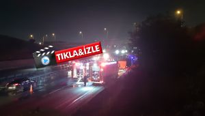 TEM'de hafriyat kamyonu alev alev yandı