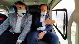 Vali ve emniyet müdürü helikopterle trafiği denetledi