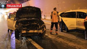 TEM'deki kazada yanan araçtan son anda kurtuldular