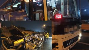 Dilovası TEM’de yolcu otobüsü ile otomobil çarpıştı