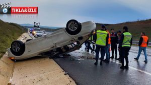 KMO Gebze'de otomobil takla attı: 4 yaralı