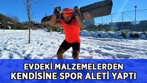 Evdeki malzemeleri değerlendirip kendisine spor aletleri yaptı