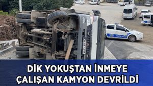 Dik yokuştan geri geri inmeye çalışan kamyonet devrildi: 2 yaralı
