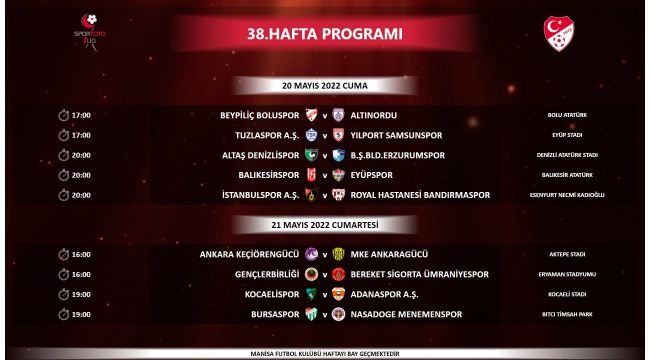 Spor Toto 1. Lig’in son hafta programı açıklandı