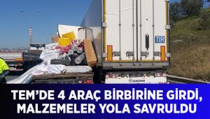 TEM’de 4 araç birbirine girdi, malzemeler yola savruldu