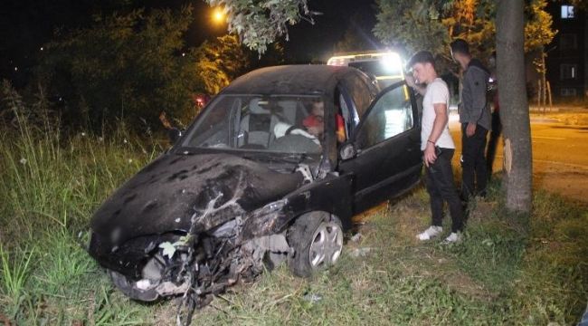 Ağaca çarpan otomobil, toprak zemine girerek durabildi