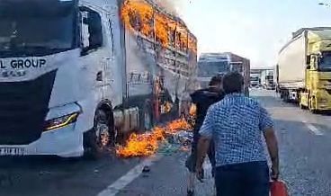 Gebze TEM'de tır alev alev yandı