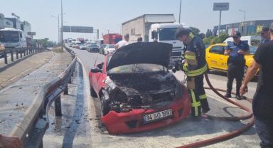 Bugün aldığı otomobili alev alev yandı