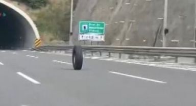 Kamyondan fırlayan tekerlek metrelerce yol kat etti