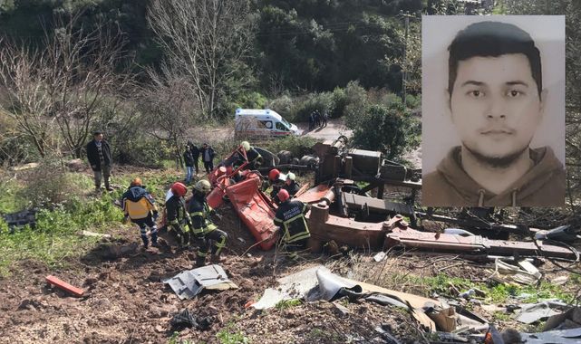 Uçuruma yuvarlanan vinç yüklü kamyon paramparça oldu: 1 ölü