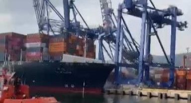 Kocaeli'de uluslararası limanda 3 yükleme vinci devrildi, çok sayıda ekip bölgeye sevk edildi