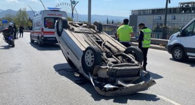 Köprü üzerinde cipe arkadan çarpan otomobil takla attı: 1 yaralı