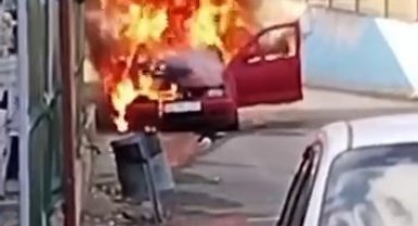 Alev alev yanan otomobilde patlama