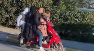 Canlarını hiçe sayıp motosiklete 5 kişi bindiler