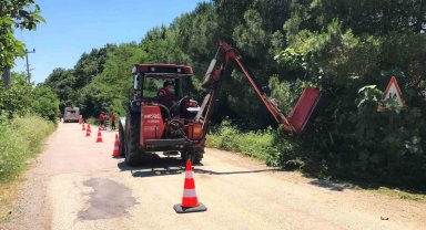 Yol kenarındaki otlar ve çalılar temizleniyor
