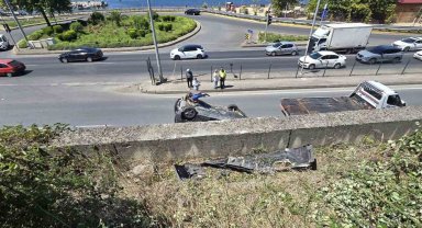 Çalışır vaziyetteki otomobil 6 metreden D-130 Karayolu'na uçtu: 1 yaralı