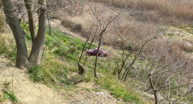 Frenine bakmak için indi, aracı gözlerinin önünde şarampole yuvarlandı