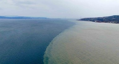 İzmit Körfezi iki renk oldu: Derenin taşıdığı çamur denizin rengini değiştirdi